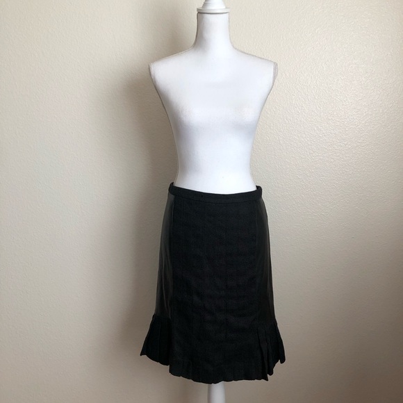 Cristian Dior boutique skirt leather tweed material mix pleated bottom knee long - Picture 3 of 11